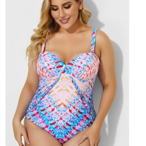 Neckline Macrame Underwire One Piece Swimssuit - Picture 1 of 5